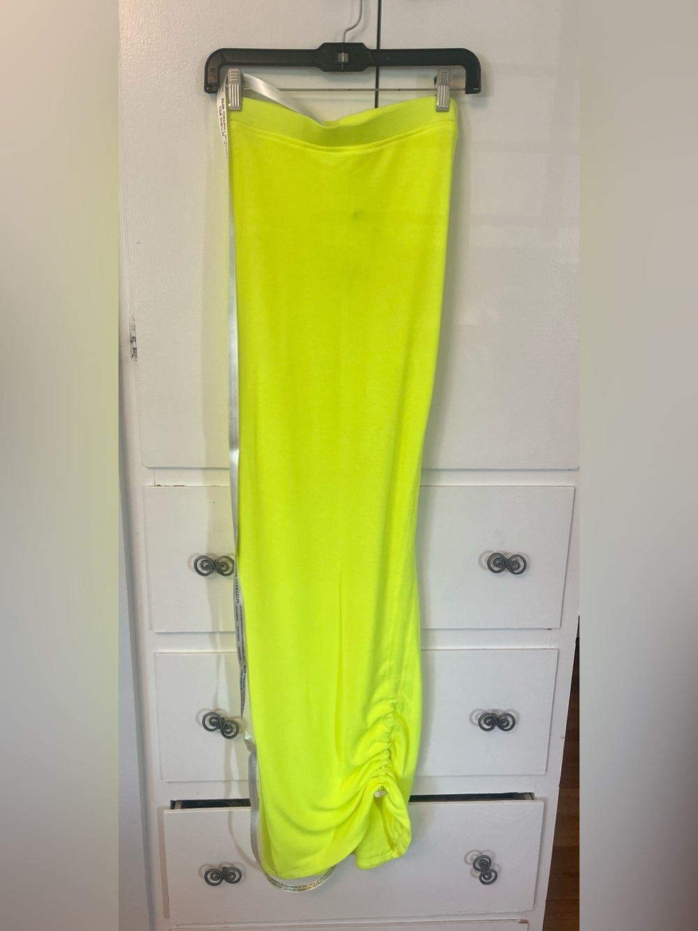NWT Mistress Rocks Neon Yellow Side Ruching Adjustable Maxi Skirt Size Large